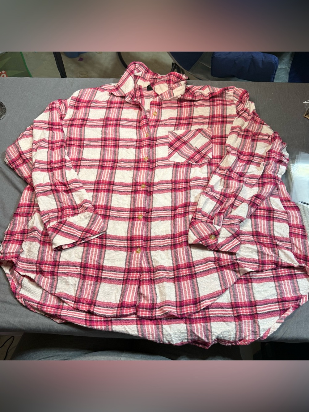 Lane Bryant Pink Plaid Button-Down Shirt